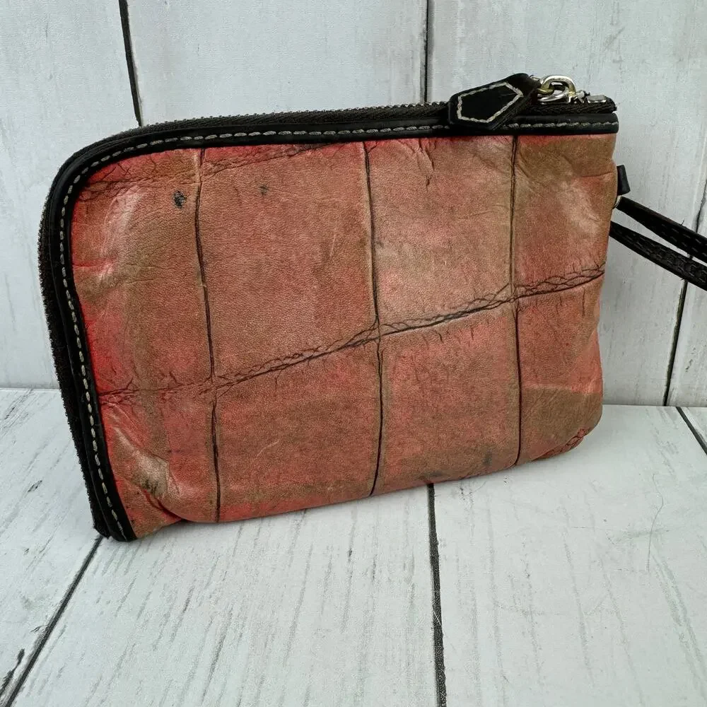 Dooney & Bourke Leather Croc Emboss Multi Function Zip Around Wristlet Wallet